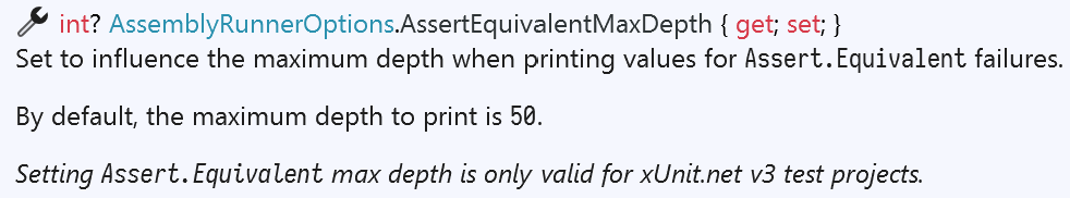 AssemblyRunnerOptions XML doc comment for AssertEquivalentMaxDepth