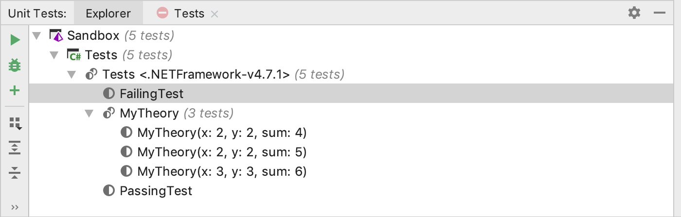 Exploring xUnit.net tests in Rider